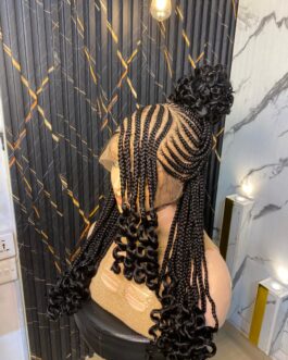 Black half side and knotless back braided wig