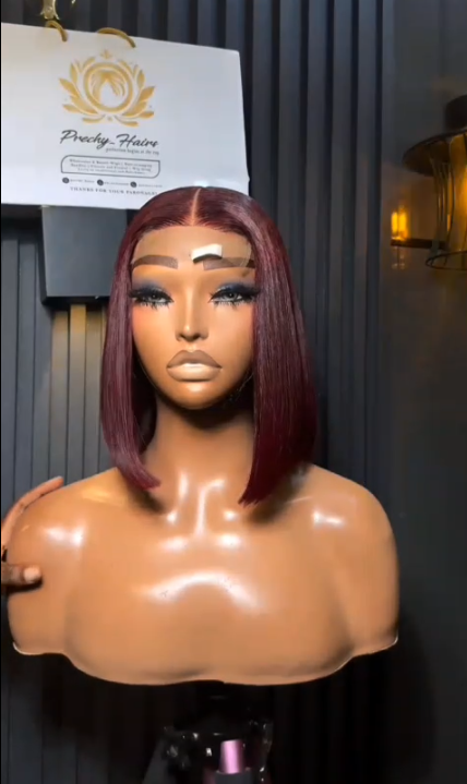 Burgundy Bone Straight Wig + 2x6 Transparent Closure | 10" | 250g - Image 3