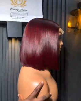 Burgundy Bone Straight Wig + 2×6 Transparent Closure | 10″ | 250g