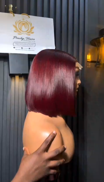 Burgundy Bone Straight Wig + 2x6 Transparent Closure | 10" | 250g - Image 2