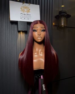 Bone Straight Transparent 2×6 Closure Wig – 20 In Burgundy Color