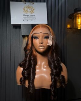 SDD Vietnamese Bounce Transparent 5×5 Closure Wig – 22” (Brown & Burnt Orange)