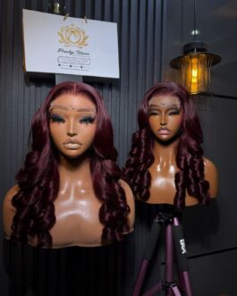 SDD Chinese Bounce Transparent 5×5 Closure Wig – 20” (Burgundy)