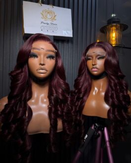 SDD Chinese Bounce Transparent 5×5 Closure Wig – 24” (Burgundy)