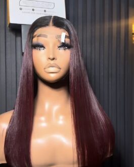 Dark root Burgundy Bone Straight X Transparent 2×6 Closure 16” 250gm