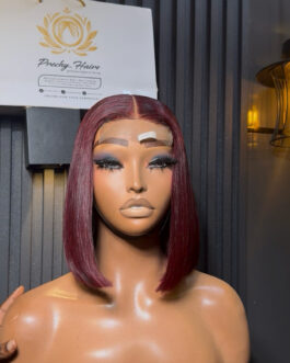Burgundy Bone Straight Wig + 2×6 Transparent Closure | 10″ | 250g